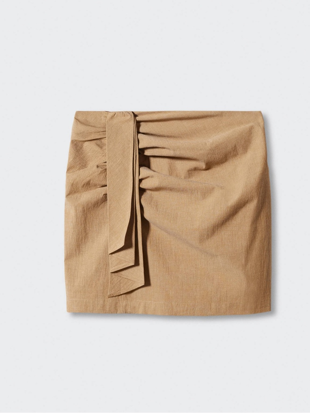 Mango MNG - NWT Drape ruched Waist Mini Skirt in Camel tan brown